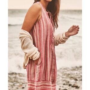 Faherty Isha Dress Granita Stripe Pink Linen Blend Pintuck Sleeveless Size M